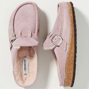 Birkenstock Buckley Pink Shearling Cork Sole Mules Slides 39 Narrow